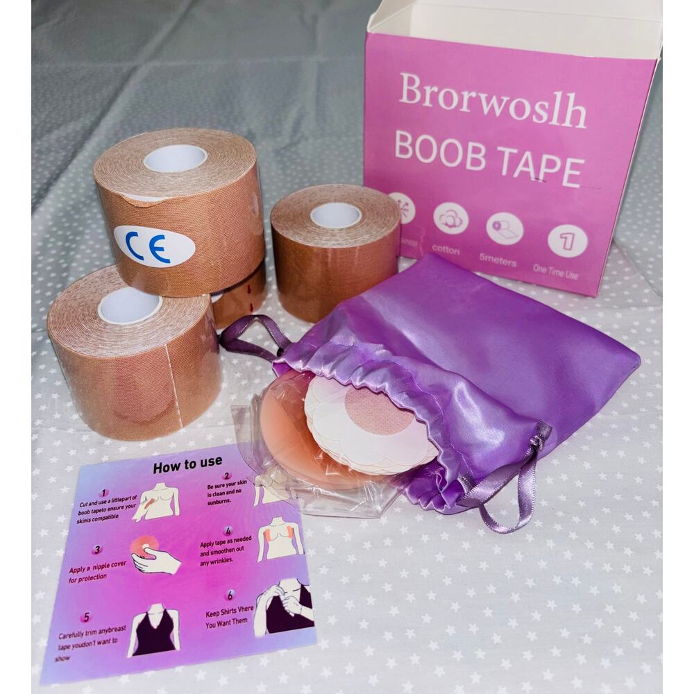 Boob Lift Tape, Four Beige Rolls, Disposable Adhesive Pushup Boob Tape, A-E Cup